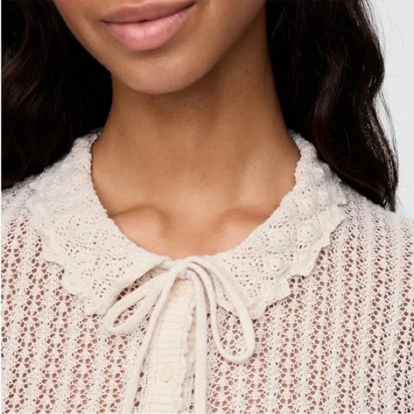 GAP x DOEN Linen-Blend Pointelle Cardigan in Chino Beige Size XS - Picture 2 of 12